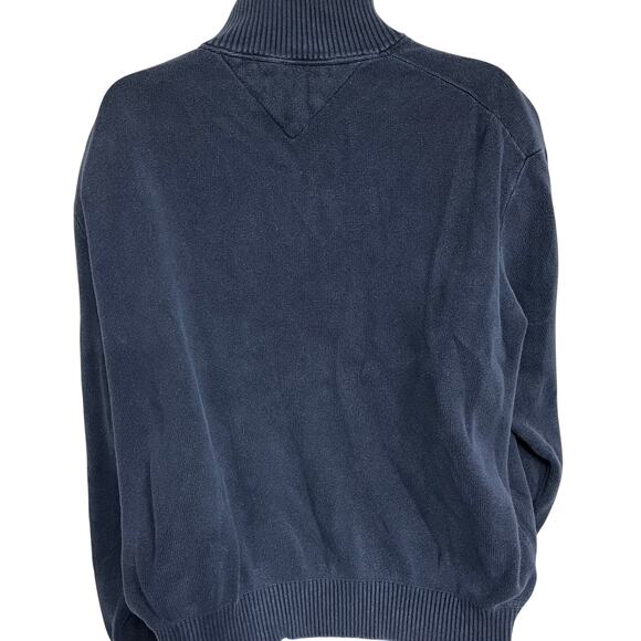 Tommy Hilfiger Sweater XXL Blue 1/4 Zip 100 Cotton Academia Mock Neck Minimalist - Picture 2 of 5